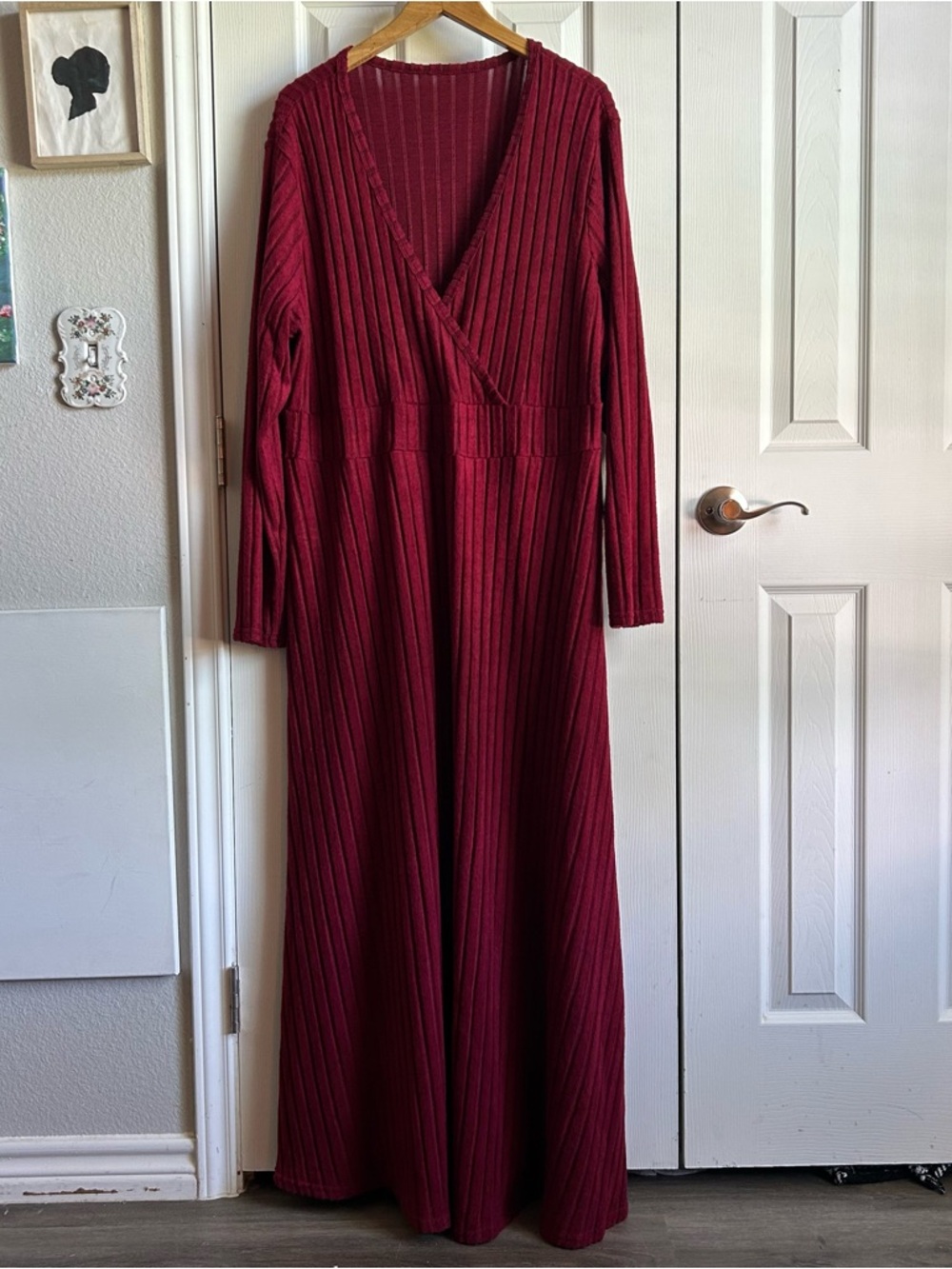 burgundy red long sleeve cross front long sleeve whimsygoth maxi dress